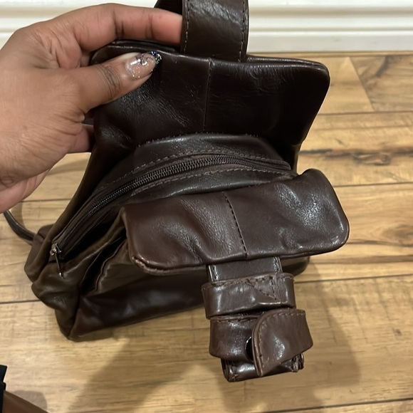 TANO Brown Backpack Purse with Zip up Strap top zip and side pocket zip